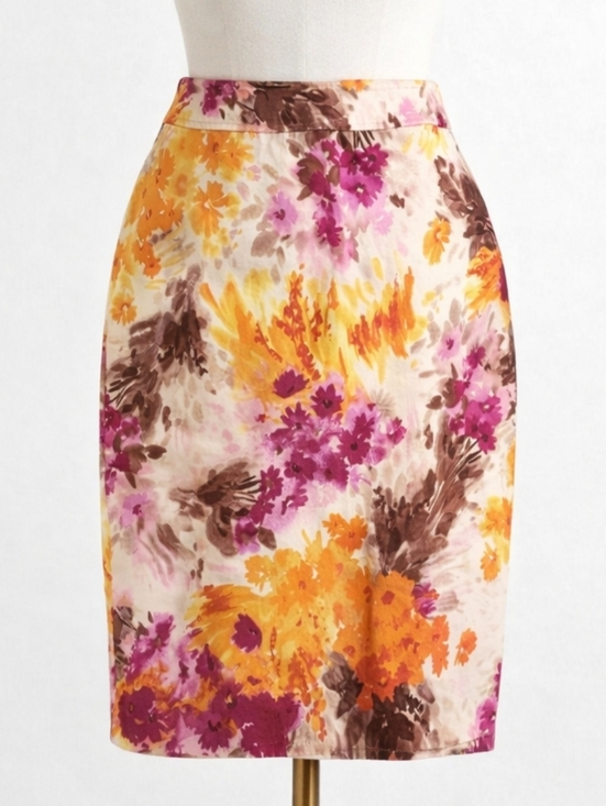 Vintage Dresses & Skirts - Vintage Sunny Leigh Floral Pencil Skirt Magenta Yellow Brown Size 14
